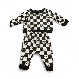 Kids Skull and Cat Checkered Pajama Set